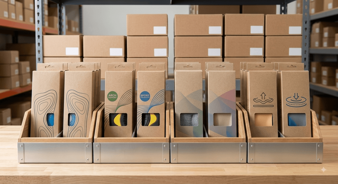 Boxes of ready-made insole orders delivered to a doorstep